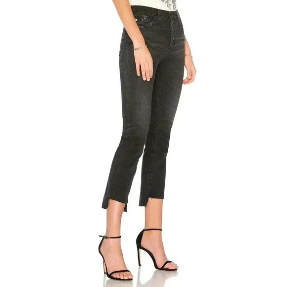 AG Adriano Goldschmied Straight Leg Distressed Denim Pants - Black - Picture 2 of 9